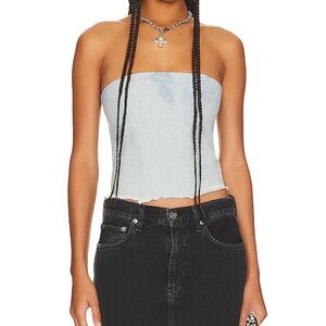 NWT Superdown Domonique Strapless Denim Top in Denim Blue